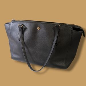 Tory Burch Black Leather Emerson Small Zip Tote Shoulder Bag Classic Designer